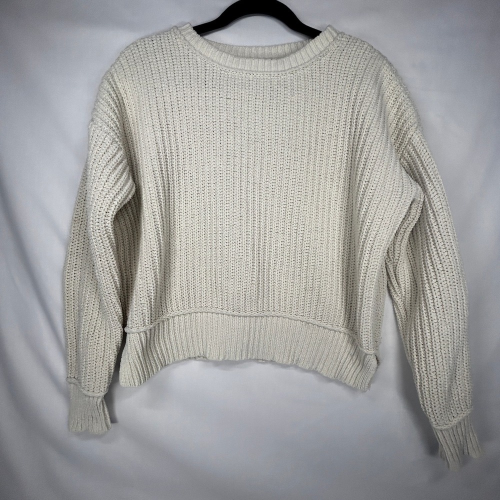 Aeropostale Cream Chunky Knit Ribbed Cropped Sweater M/L